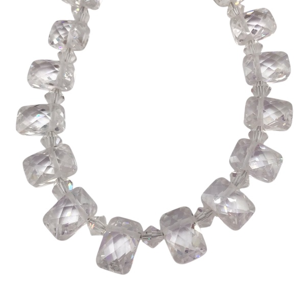 Vintage Crystal Bead Necklace with Toggle Clasp, Rectangle Clear Faceted Beads - Picture 8 of 11